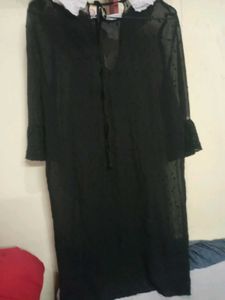 Sheer Black Dress with White Collar