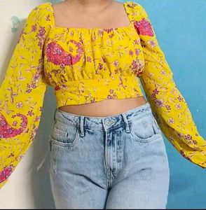 Yellow Floral Puff Sleeve Top