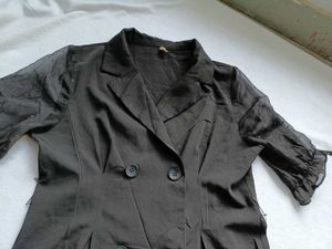 Chic Black Double-Breasted Sheer Sleeve Dress