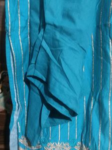 Teal Kurta Set with Silver Stripes