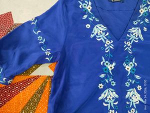 Blue Embroidered tops+kurti
