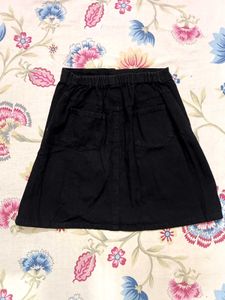 Black Denim Button-Up Skirt