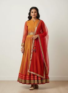 Orange Anarkali Gown with Dupatta