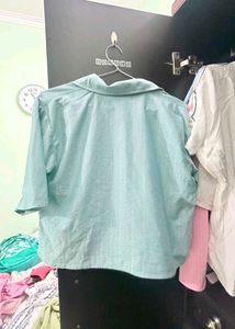 Light Blue Textured Button-Up Top