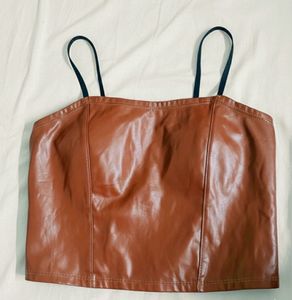 Brown Faux Leather Corset Top
