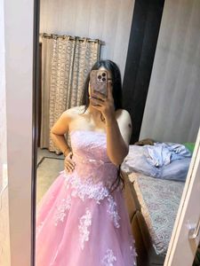 Elegant Pink Lace Ball Gown