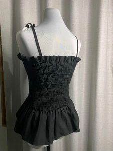 Chic Black Smocked Peplum Top