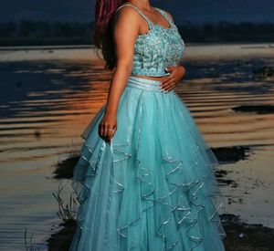 Aqua Two-Piece Party Lehenga