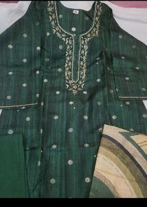 Khadi Cotton Combo With Green Rayon Suit