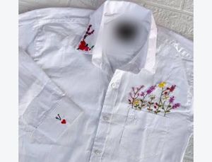 Embroidered White Button-Up Shirt