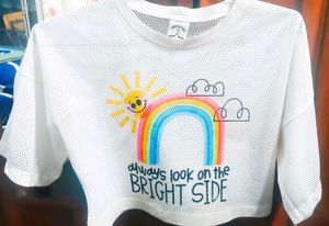 Retro Rainbow Graphic Mesh Top