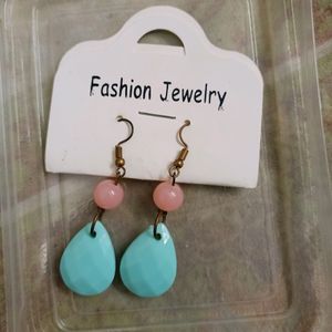 Dangling Earrings - Pink And Blue - Mid Length