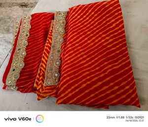 Red Saree with Embellished Border