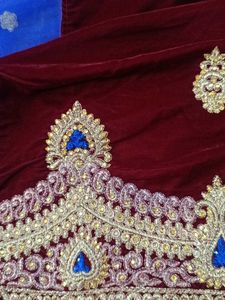 maroon and royal blue embellished saree