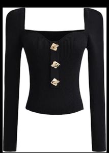 Chic Black Bell Sleeve Button-Up Top