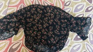 Black Floral Bell Sleeve Top