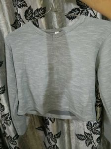 grey Textured Cropped Sweater