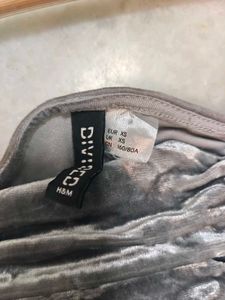 H&amp;M Silver Velvet Ruched Top