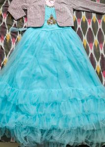 Stunning Blue Tulle Gown with Embellished Jacket