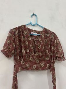 Chic Floral Print Wrap Top