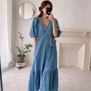 Denim Button-Down Maxi Dress
