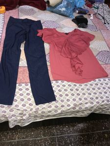 Navy Blue Pants and Coral Top Set