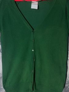 Zara Green V-Neck Cardigan with Elbow Patches