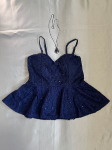 Navy Sequin Peplum Top