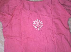 Pink Embroidered Cotton Kurta