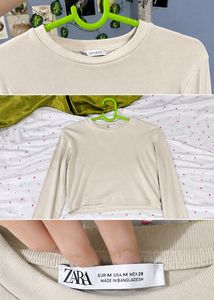 Cream Long Sleeve Crop Top