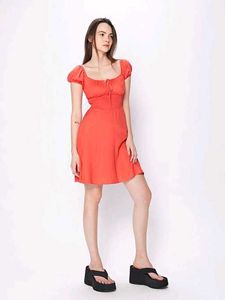 Coral Red Smocked Fit & Flare Mini Dress