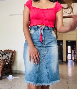 Forever 21 Crop Top N Denim Skirt Combo