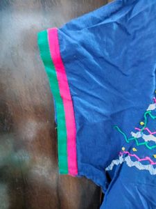 Blue Kurta with Embroidered Neck