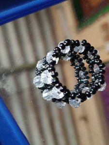 Obsidian &amp; Crystal Handwoven Ring