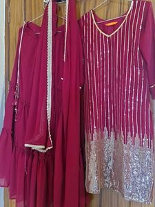 Maroon Kurta Set with Sequins