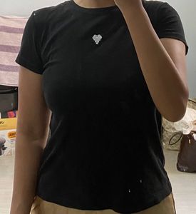 Black T-Shirt with White Heart Graphic
