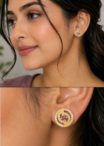 Gold Tone Stud Earrings with Stones