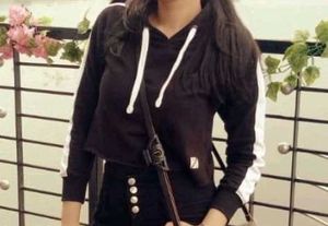 Crop Hoodie with Stripes