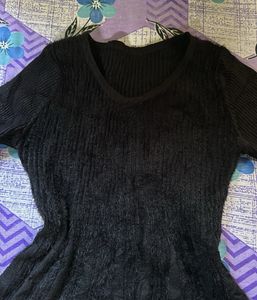 Black Stretchable Woolen Dress For Winter