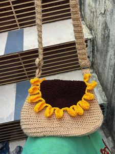 Crocheted Sunflower Crossbody Bag