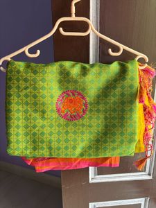 Vibrant Green Saree with Elephant Motif