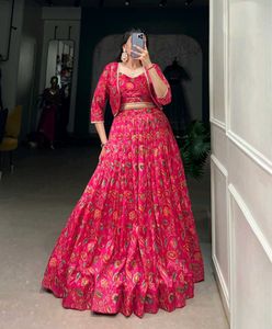 Vibrant Pink Floral Print Lehenga Choli Set