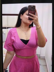 Stylish Pink Cotton Coord Set