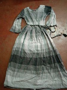 Elegant Grey Striped Gown