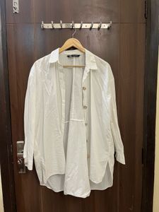 Zara White Pearl Button Oversized Shirt