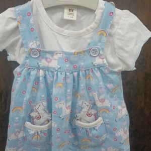 dungree style frock from toffyhouse for baby girl. white and blue . wore only once. recently purchased.  size 1 to 3 months