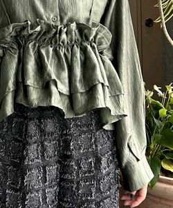 Elegant Sage Green Ruffled Shirt Top