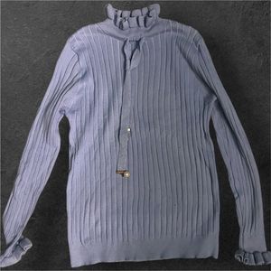 Ruffled blue Mock Neck Knit Top