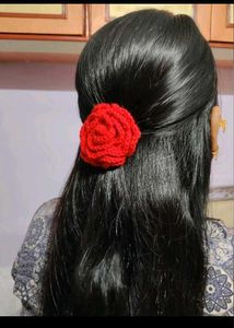 Red Crochet Rose Hair Clip