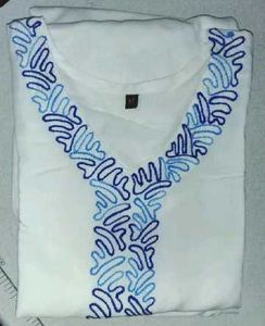 White Kurta Set with Blue Embroidery